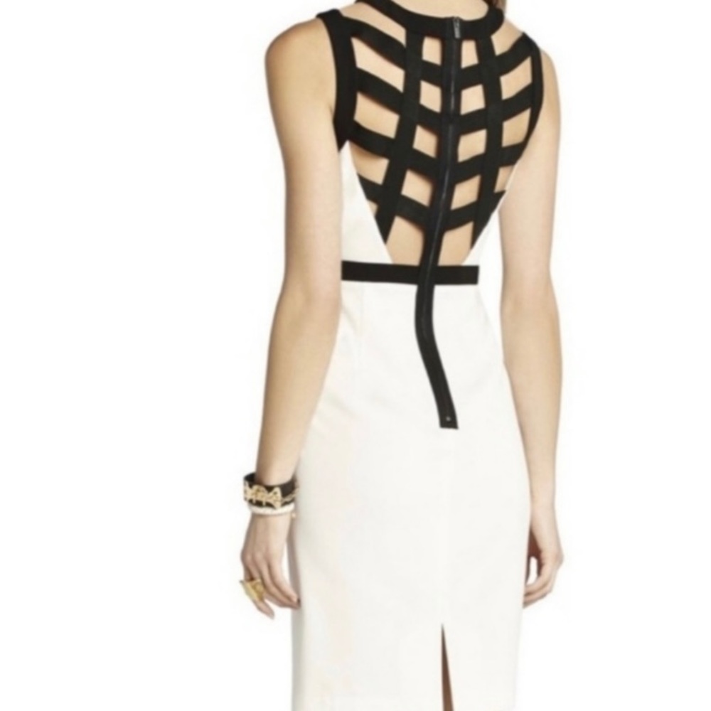 BCBG MaxAzria black & white lattice back cocktail dress
